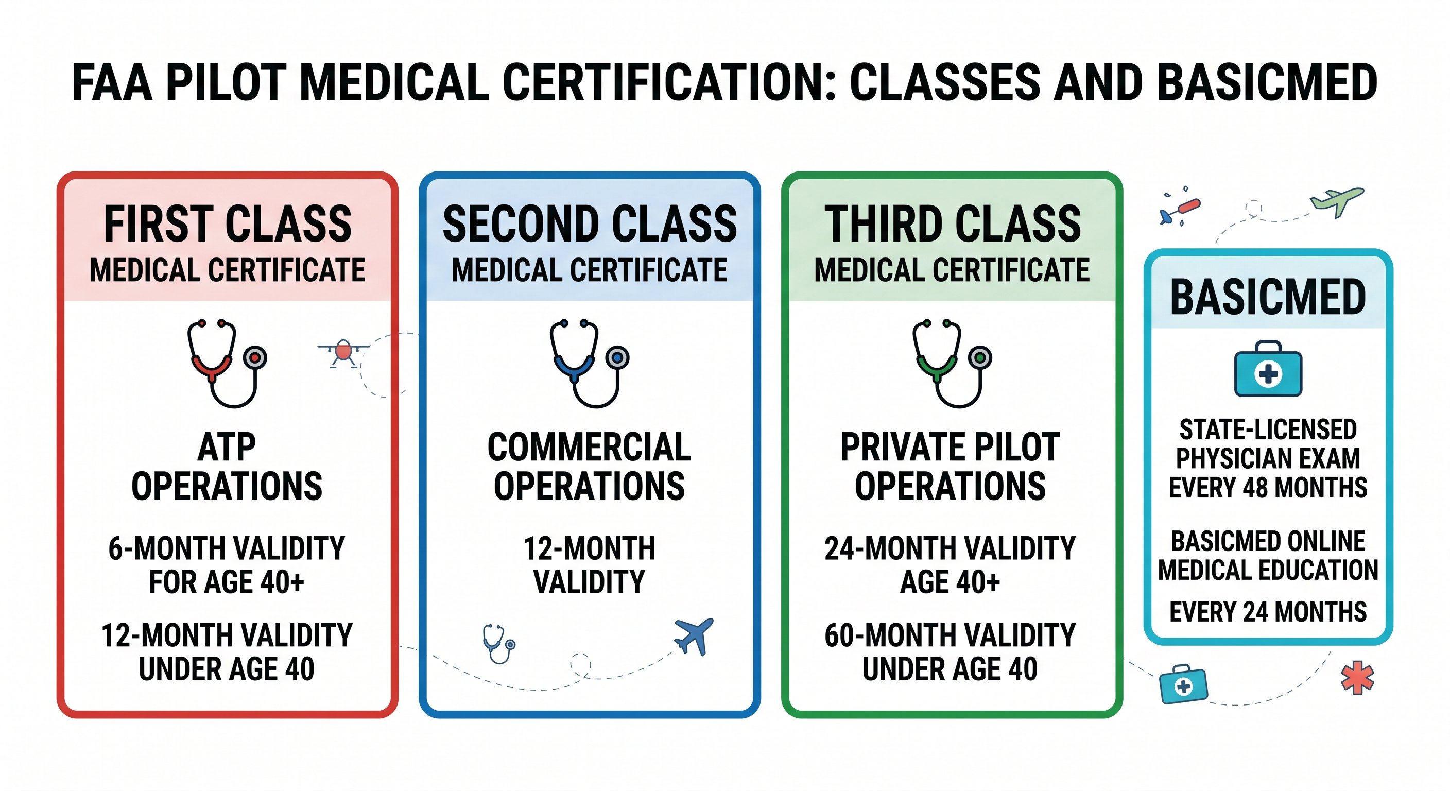 FAA medical certificate three classes comparison chart