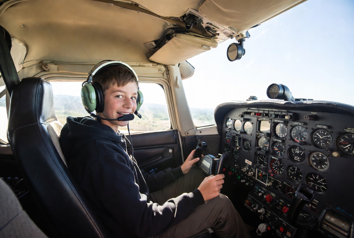 Student pilot in cockpit during flight training